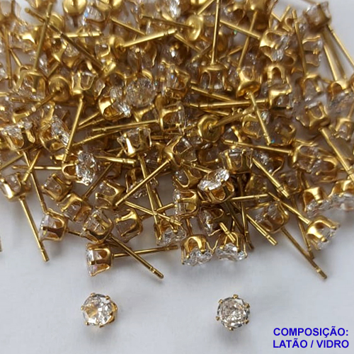 ACESSÓRIO BRINCO NO BRUTO PRONTO PARA O BANHO(CX76) - BRINCO DE PINO COM CRISTAL REDONDO - TAMANHO 4MM - PESO TOTAL 0,8GR - BRU0002105