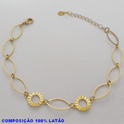 PULSEIRA NO BRUTO PRONTO PARA O BANHO -  PULSEIRA COM ELEMENTOS VAZADOS - TAMANHO: 18CM + EXTENSOR - PESO: 2,3GR - BRU12641
