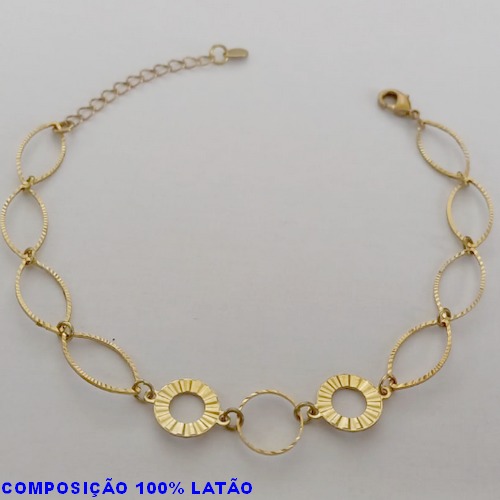 PULSEIRA NO BRUTO PRONTO PARA O BANHO -  (5549) PULSEIRA COM ELEMENTOS VAZADOS - TAMANHO: 18CM + EXTENSOR - PESO: 2,3GR - BRU12642
