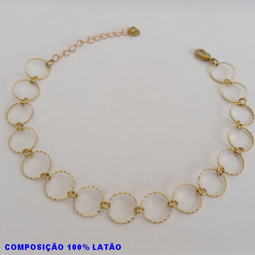 PULSEIRA NO BRUTO PRONTO PARA O BANHO -  PULSEIRA COM ELEMENTOS VAZADOS REDONDOS - TAMANHO: 18CM + EXTENSOR - PESO: 2,2GR - BRU12646