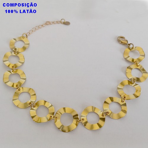 PULSEIRA NO BRUTO PRONTO PARA O BANHO -  PULSEIRA COM 11 ELEMENTOS VAZADOS MARTELADOS REDONDOS (E1867) - TAMANHO: 18CM + EXTENSOR - PESO: 6,7GR - BRU12648