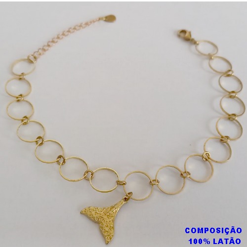 PULSEIRA NO BRUTO PRONTO PARA O BANHO -  PULSEIRA COM ELEMENTOS VAZADOS REDONDOS E PINGENTE RABO DE BALEIA - TAMANHO: 18CM + EXTENSOR - PESO: 2,4GR - BRU12649