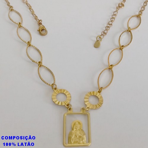 GARGANTILHA NO BRUTO PRONTO PARA O BANHO - GARGANTILHA COM ELEMENTOS VAZADOS E PINGENTE SAGRADO CORAÇÃO - TAMANHO: 45CM + EXTENSOR - PESO: 4,8GR - BRU12657