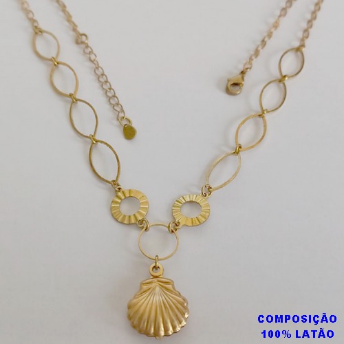 GARGANTILHA NO BRUTO PRONTO PARA O BANHO - GARGANTILHA COM ELEMENTOS VAZADOS E PINGENTE CONCHA - TAMANHO: 45CM + EXTENSOR - PESO: 4,8GR - BRU12660