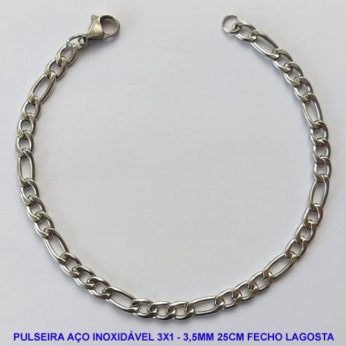 PULSEIRA EM AÇO INOXIDÁVEL 3X1 - TAMANHO 25CM - LARGURA 3,5MM - FECHO LAGOSTA - COMPOSIÇÃO: AÇO INOXIDÁVEL -  AÇO997