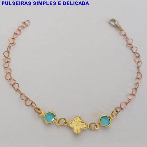 PULSEIRA NO BRUTO PRONTO PARA O BANHO - PULSEIRA COM CRISTAIS AZUIS E PINGENTE TIPO VAN CLEEF - TAMANHO 18CM + EXTENSOR - PESO 2,2GR - BRU12686