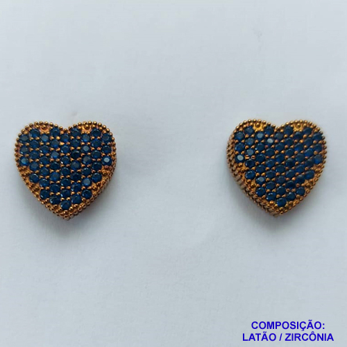 BRINCO NO BRUTO PRONTO PARA O BANHO(TTUU)(CX02) - BRINCO DE PINO CORAÇÃO CRAVEJADO EM MICROS ZIRCÔNIAS AZUIS - COMPOSIÇÃO: LATÃO / ZIRCÔNIA  - TAMANHO 15X24MM - PESO TOTAL 6,4GR - BRU12692