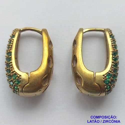 BRINCO NO BRUTO PRONTO BANHO(TTUU)(CX02) - BRINCO ARGOLA CRAVEJADO EM MICROS ZIRCÔNIAS VERDES - (TRANQUETA) TAMANHO 19MM - LARGURA: 8MM - PESO TOTAL 6GR -  BRU12700