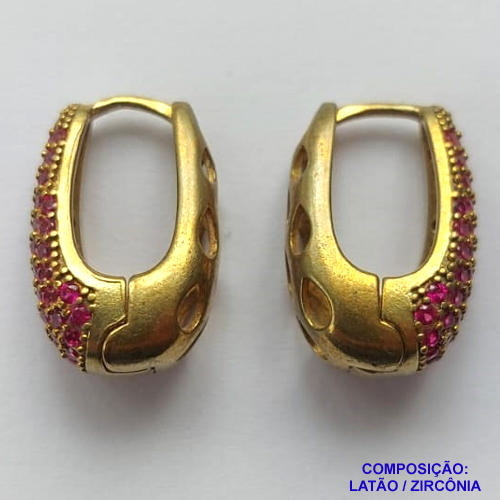 BRINCO NO BRUTO PRONTO BANHO(TTUU)(CX02) - BRINCO ARGOLA CRAVEJADO EM MICROS ZIRCÔNIAS ROSAS - (TRANQUETA) TAMANHO 19MM - LARGURA: 8MM - PESO TOTAL 6GR -  BRU12702
