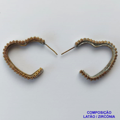BRINCO NO BRUTO PRONTO BANHO(TTUU)(CX01) - BRINCO DE PINO ARGOLA CORAÇÃO COM ZIRCÔNIAS CRISTAIS - TAMANHO 28MM - LARGURA: 4MM - PESO TOTAL 9GR - BRU12717