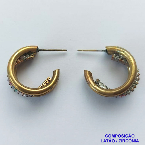 BRINCO NO BRUTO PRONTO BANHO(TTUU)(CX01)- BRINCO DE PINO ARGOLA CRAVEJADO EM MICROS ZIRCÔNIAS COLORIDAS - TAMANHO 18MM - LARGURA: 10MM - PESO TOTAL 5,2GR - BRU12722