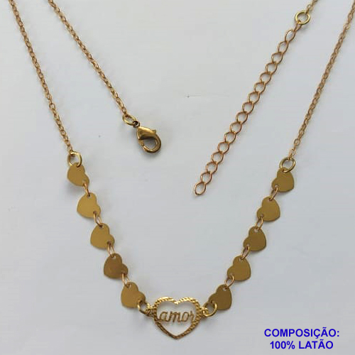 SHOCKER BRUTO PRONTO PARA BANHO - SHOCKER COM CORRENTE CADEADO E PINGENTE CORAÇÃO E COM PALAVRA AMOR - TAMANHO 40CM + EXTENSOR - PESO: 2,3GR - FECHO LAGOSTA - BRU12751