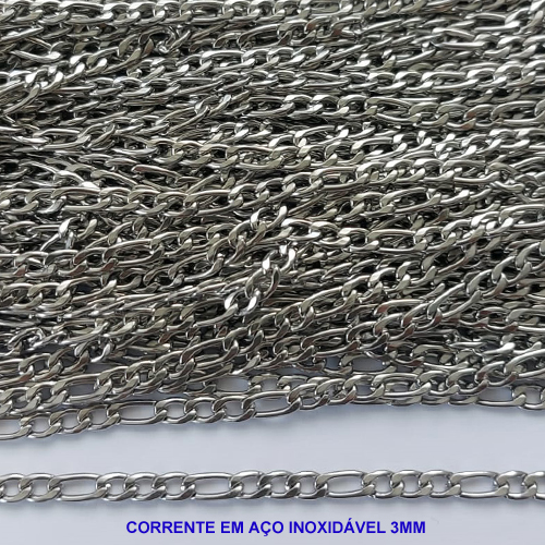 CORRENTE EM AÇO INOXIDAVEL PRONTO PARA MONTAGEM - CORRENTE 3X1 VENDIDA POR METRO - LARGURA 3MM - BRU12752