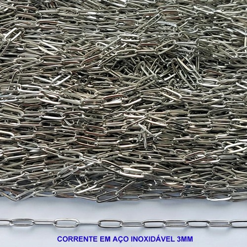 CORRENTE EM AÇO INOXIDÁVEL PRONTO PARA MONTAGEM - CORRENTE VENDIDA POR METRO - LARGURA 3MM - BRU12753