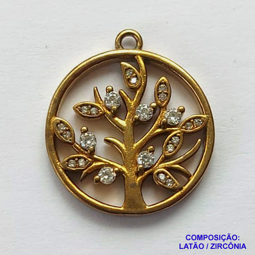 PINGENTE NO BRUTO PRONTO PARA O BANHO (CX08) - PINGENTE ÁRVORE DA VIDA CRAVEJADO EM MICROS ZIRCÔNIAS - COMPOSIÇÃO: LATÃO / ZIRCÔNIA - TAMANHO 19X19MM - PESO TOTAL 2,8GR - BRU12760