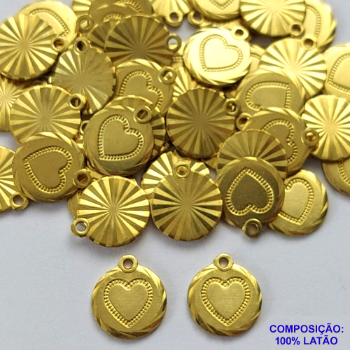 ACESSÓRIO NO BRUTO PRONTO PARA O BANHO (CX23) - CORAÇÃO BORDA DIAMANTADA 11MM (4335) - PESO 0,9GR - COMPOSIÇÃO: 100% LATÃO - BRU0002212