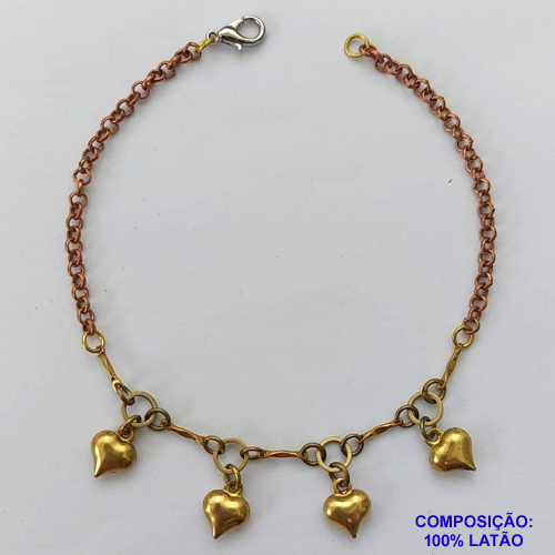 PULSEIRA NO BRUTO PRONTO PARA O BANHO(CX69) - PULSEIRA COM ELEMENTOS VAZADOS E QUATRO CORAÇÕES - TAMANHO 18CM - PESO 3,1GR - BRU12797