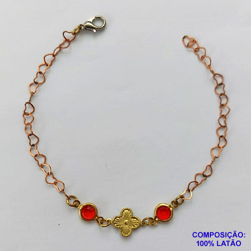 PULSEIRA NO BRUTO PRONTO PARA O BANHO - PULSEIRA COM CRISTAIS VERMELHOS E PINGENTE TIPO VAN CLEEF - TAMANHO 18CM - PESO 1,54GR - BRU12800