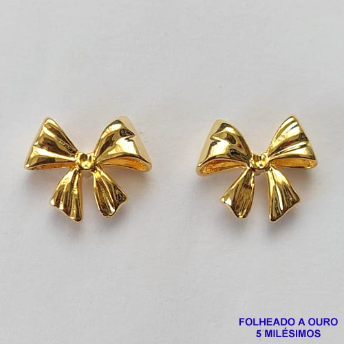 BRINCO FOLHEADO A OURO - BANHADO COM 5 MILÉSIMOS + VERNIZ DIAMOND - BRINCO DE PINO LACINHO 12X15MM - OURO055