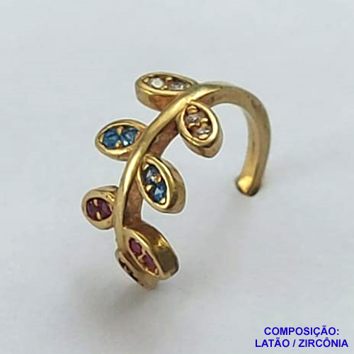 BRINCO NO BRUTO PARA BANHO (CX23) - EAR CUFF COM PEDRAS ZIRCÔNIAS COLORIDAS - TAMANHO 7X13MM (VENDIDO POR UNIDADE) - PESO 0,8GR - BRU12810
