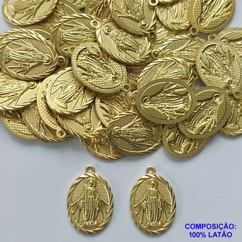 ACESSÓRIO NO BRUTO PRONTO PARA O BANHO (CX25) - NOSSA SRA DAS GRAÇAS 18MM (4353) - PESO 1,5GR - COMPOSIÇÃO: 100% LATÃO - BRU0002248