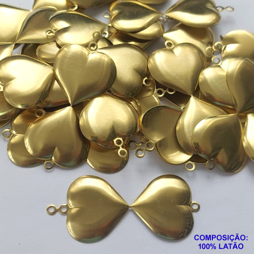 ACESSÓRIO NO BRUTO PRONTO PARA O BANHO (CX24) - CORAÇÃO DUPLO LISO 25X27MM (302) - PESO 3,5GR - COMPOSIÇÃO: 100% LATÃO - BRU0002252