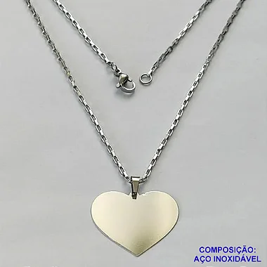 GARGANTILHA EM AÇO INOXIDÁVEL - (AÇO1012) GARGANTILHA COM CORRENTE TIJOLINHO 45CM E PINGENTE CORAÇÃO PARA GRAVAÇÃO 22X27MM - FECHO LAGOSTA - COMPOSIÇÃO 100% AÇO INOXIDÁVEL - AÇO1033