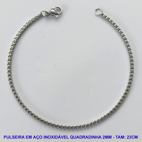 PULSEIRA EM AÇO INOXIDÁVEL - (AÇO1035) CORRENTE QUADRADINHA 23CM - LARGURA: 2MM - FECHO LAGOSTA - COMPOSIÇÃO 100% AÇO INOXIDÁVEL - AÇO1042