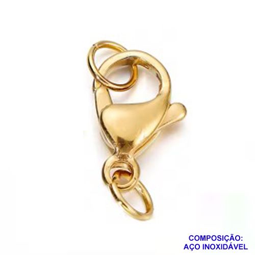 ACESSÓRIO EM AÇO INOXIDAVEL - FECHO LAGOSTA DOURADO 12MM COM DUAS ARGOLINHAS - COMPOSIÇÃO 100% AÇO INOXIDÁVEL - AÇO1043