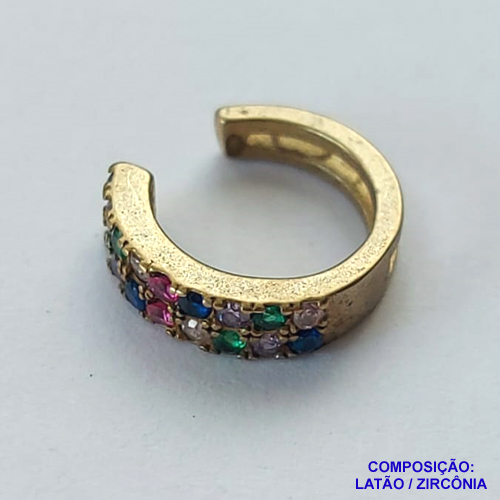 BRINCO NO BRUTO PARA BANHO (CX25) - EAR CUFF COM ZIRCÔNIAS COLORIDAS - TAMANHO 3X11MM (VENDIDO POR UNIDADE) - PESO 0,9GR - COMPOSIÇÃO: LATÃO / ZIRCÔNIA - BRU12853