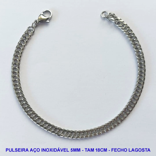 PULSEIRA EM AÇO INOXIDÁVEL (AÇO06) - CORRENTE 5MM - TAMANHO: 18CM - FECHO LAGOSTA - COMPOSIÇÃO: AÇO INOXIDÁVEL - AÇO1048