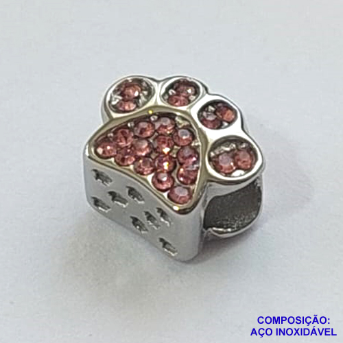 BERLOQUE EM AÇO INOXIDÁVEL (CX27) - BERLOQUE PARA PULSEIRAS TIPO PANDORA - PATINHA COM ZIRCÔNIAS ROSAS 8X10MM (BQ002293 C025) - COMPOSIÇÃO 100% AÇO INOXIDÁVEL - AÇO1051