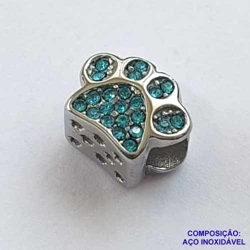 BERLOQUE EM AÇO INOXIDÁVEL (CX27) - BERLOQUE PARA PULSEIRAS TIPO PANDORA - PATINHA COM ZIRCÔNIAS AZUIS 8X10MM (BQ002293 C001) - COMPOSIÇÃO 100% AÇO INOXIDÁVEL - AÇO1052