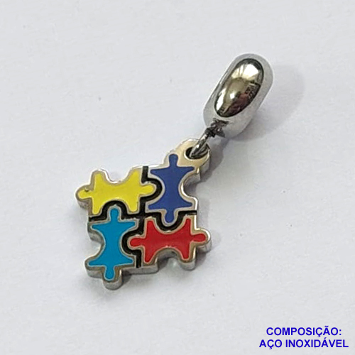 BERLOQUE EM AÇO INOXIDÁVEL(CX27) - BERLOQUE PARA PULSEIRAS TIPO PANDORA - AUTISMO 12X12MM (BQ002570) - COMPOSIÇÃO 100% AÇO INOXIDÁVEL - AÇO1054