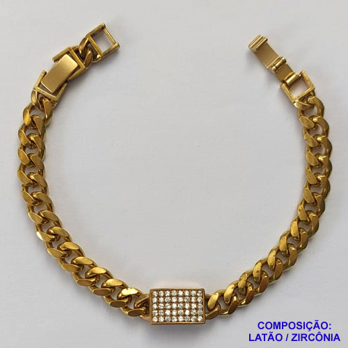 PULSEIRA NO BRUTO PRONTO PARA O BANHO (CX25) - CORRENTE 18 CM COM DETALHE CRAVEJADO EM MICROS ZIRCÔNIAS - 17,2GR - COMPOSIÇÃO: LATÃO / ZIRCÔNIA - BRU12881