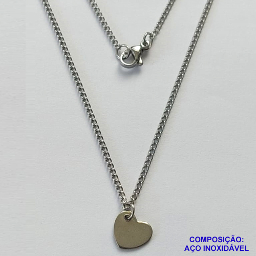 GARGANTILHA EM AÇO INOXIDÁVEL - (AÇO03) GARGANTILHA COM CORRENTE 50CM E PINGENTE CORAÇÃO PARA GRAVAÇÃO 9MM - FECHO LAGOSTA - COMPOSIÇÃO 100% AÇO INOXIDÁVEL- AÇO1062