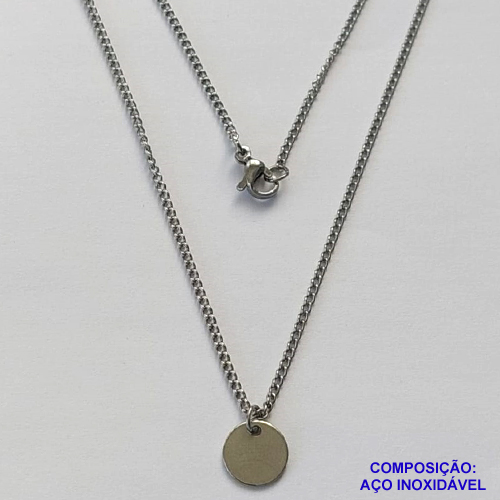 GARGANTILHA EM AÇO INOXIDÁVEL - (AÇO03) GARGANTILHA COM CORRENTE 50CM E PINGENTE REDONDO PARA GRAVAÇÃO 9MM - FECHO LAGOSTA - COMPOSIÇÃO 100% AÇO INOXIDÁVEL- AÇO1063