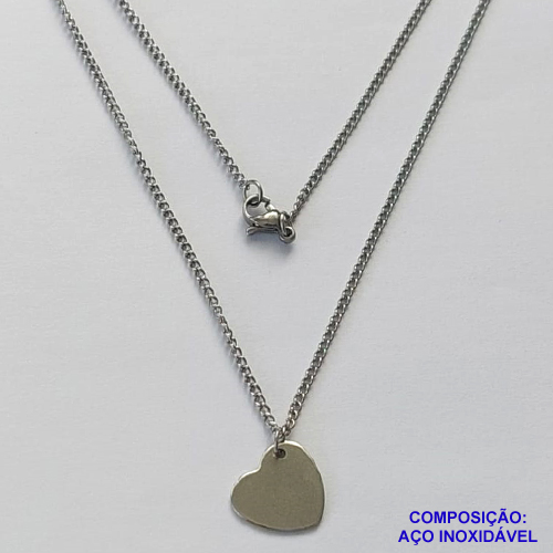 GARGANTILHA EM AÇO INOXIDÁVEL - (AÇO03) GARGANTILHA COM CORRENTE 50CM E PINGENTE CORAÇÃO PARA GRAVAÇÃO 12MM - FECHO LAGOSTA - COMPOSIÇÃO 100% AÇO INOXIDÁVEL- AÇO1065