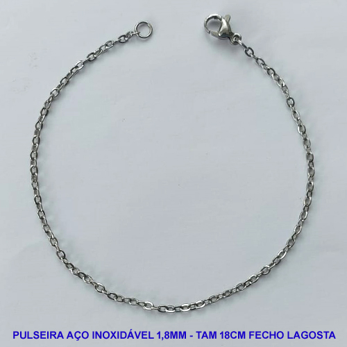 PULSEIRA EM AÇO INOXIDÁVEL (AÇO07) - CORRENTE LARGURA 1,8MM - TAMANHO: 18CM -  FECHO LAGOSTA - AÇO1075