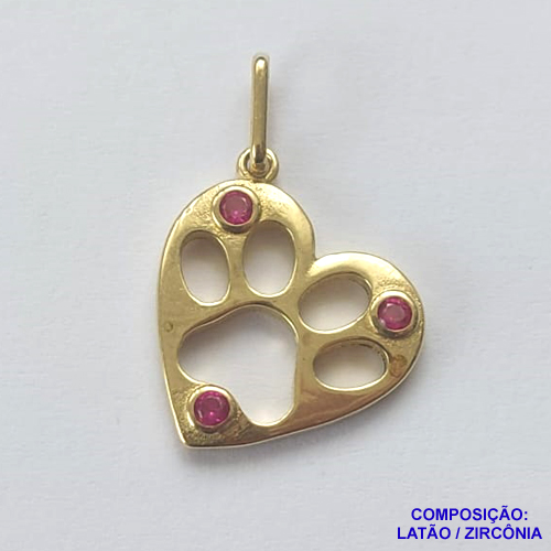 PINGENTE NO BRUTO PRONTO PARA O BANHO (CX27) - PINGENTE CORAÇÃO COM PATINHA CRAVEJADO EM MICROS ZIRCÔNIAS ROSAS (PX000928 C503) - COMPOSIÇÃO: LATÃO / ZIRCÔNIA - TAMANHO 14X15MM - PESO TOTAL 1,3GR - BRU12892