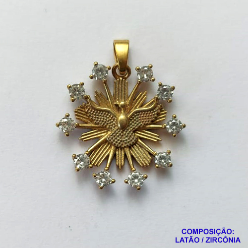PINGENTE NO BRUTO PRONTO PARA O BANHO (CX37) - PINGENTE ESPÍRITO SANTO CRAVEJADO EM MICRO ZIRCÔNIAS 19MM - PESO TOTAL 2,6GR - COMPOSIÇÃO: LATÃO / ZIRCÔNIA - BRU0002298