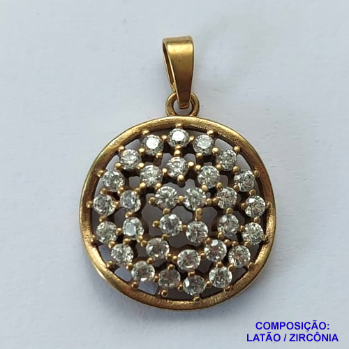 PINGENTE  NO BRUTO PRONTO PARA O BANHO - (CX31) PINGENTE REDONDO ESTILO AMASSADO CRAVEJADO EM MICRO ZIRCÔNIAS 16MM - PESO TOTAL 2GR - COMPOSIÇÃO: LATÃO / ZIRCÔNIA - BRU0002302