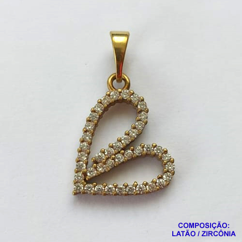 PINGENTE NO BRUTO PARA BANHO (CX29) - PINGENTE CORAÇÃO CRAVEJADOS COM MICROS ZIRCÔNIAS  - TAMANHO 14MM - PESO 1GR - BRU13001