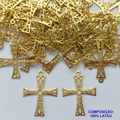 ACESSÓRIO NO BRUTO PRONTO PARA O BANHO (CX29) - ACESSÓRIO CRUCIFIXO VAZADO 23MM (2201) -  PESO TOTAL 0,3GR - COMPOSIÇÃO: 100% LATÃO - BRU0002320