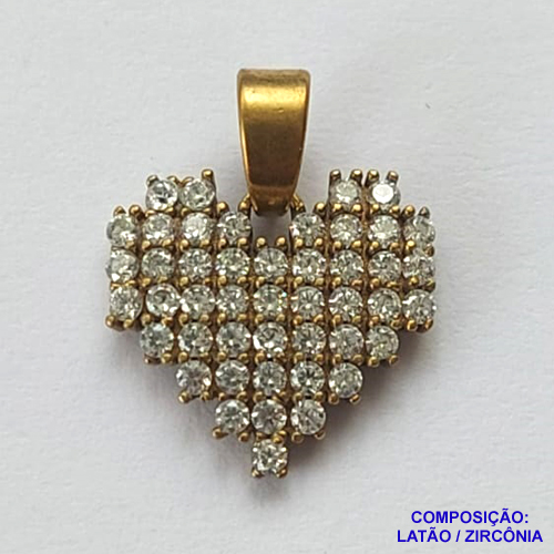 PINGENTE NO BRUTO PRONTO PARA O BANHO (CX36) - PINGENTE CORAÇÃO CRAVEJADO EM MICRO ZIRCÔNIAS CRISTAIS - COMPOSIÇÃO: LATÃO / ZIRCÔNIA - TAMANHO 10X10MM - PESO TOTAL 0,7GR - BRU0002329