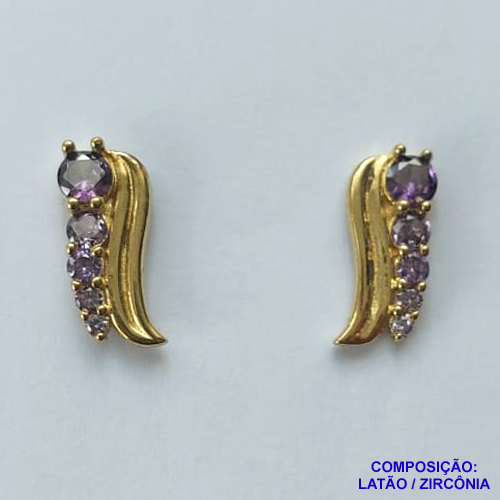 ACESSÓRIO BRINCO NO BRUTO PRONTO PARA O BANHO (CX27)- BRINCO DE PINO ZIRCÔNIAS LILÁS (BX001216 T022)- TAMANHO 6X16MM - PESO TOTAL 2GR - BRU0002334