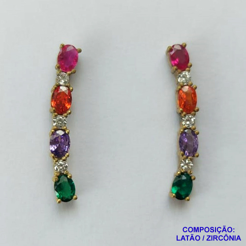 ACESSÓRIO BRINCO NO BRUTO PRONTO PARA O BANHO (CX27) - BRINCO DE PINO COM ZIRCÔNIAS COLORIDAS (BX000646 MIX)- TAMANHO 4X23MM - PESO TOTAL 1,4GR - BRU0002335