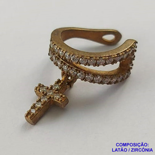 PIERCING NO BRUTO PRONTO PARA O BANHO (CX37)- PIERCING COM PINGENTE CRUCIFIXO COM MICRO ZIRCÔNIAS CRISTAIS - COMPOSIÇÃO: LATÃO / ZIRCÔNIA - TAMANHO 13X15MM - PESO TOTAL 1,3GR - (VENDIDO POR UNIDADE) BRU13004