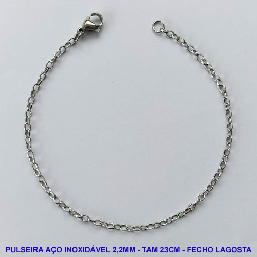 PULSEIRA EM AÇO INOXIDÁVEL - (ACO08) TAMANHO 23CM - LARGURA 2,2MM - FECHO LAGOSTA - COMPOSIÇÃO: AÇO INOXIDÁVEL - AÇO1092