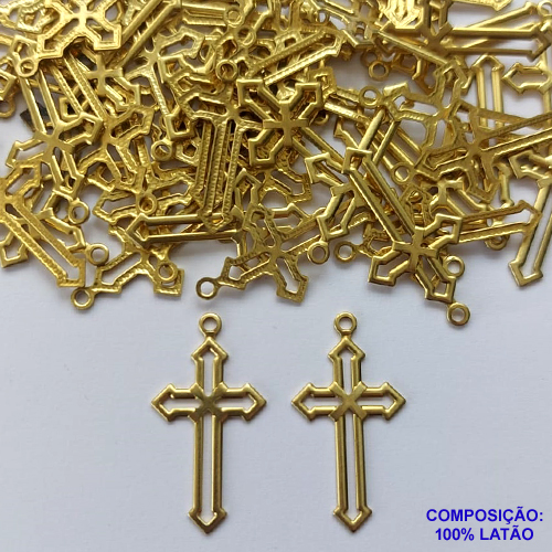 ACESSÓRIO NO BRUTO PRONTO PARA O BANHO (CX37) - ACESSÓRIO CRUCIFIXO VAZADO 14X28MM (05) - PESO: 0,6GR - COMPOSIÇÃO: 100% LATÃO - BRU0002338
